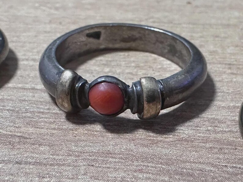 Set of 4 Vintage Silver Rings with Gemstone Cabochons