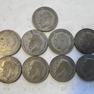 Lot of 9 UK Silver Shillings 1920s King George V 0.500 Silver Coin