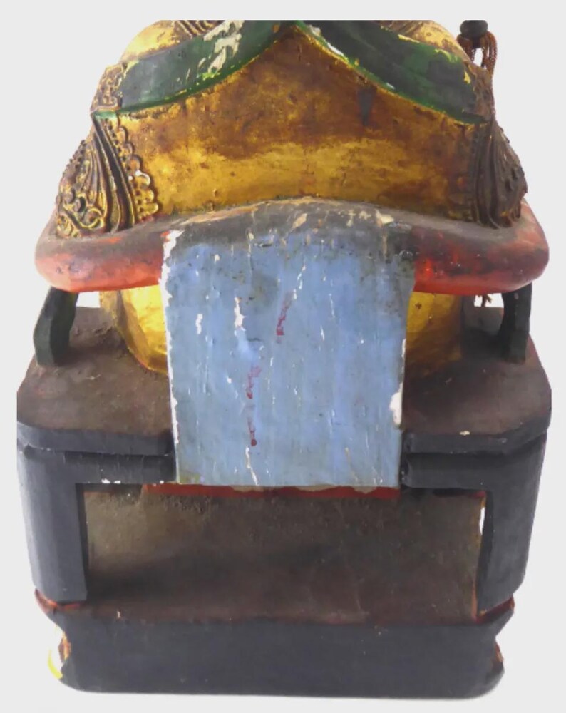 Antique Chinese Carved & Gilt Wood Temple Figure — Seated Dignitary / Civil-Official Deity, Inscribed "SW 1912"