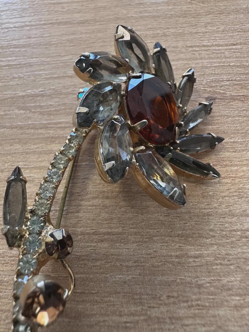 Vintage Czechoslovakian Rhinestone Flower Brooch, c. 1930s–1950s