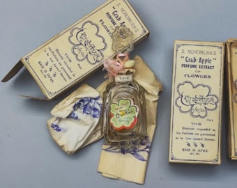 Antique Japanese S. Nonomura "Crab Apple" Perfume Bottle & Box - 1920s Taisho Era Collectible Glass