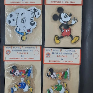 Vintage Israeli Disney 3-D-CALS Large Stickers by Dimenweld 71 - Set of 4 Sealed Packs