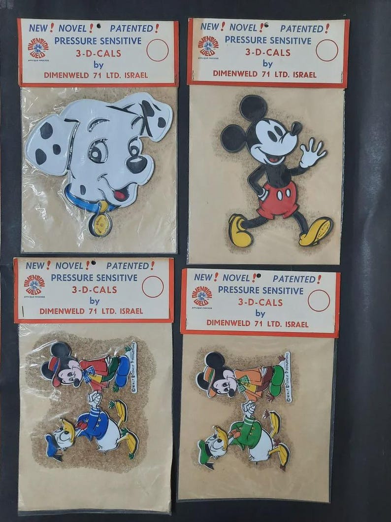 Vintage Israeli Disney 3-D-CALS Large Stickers by Dimenweld 71 - Set of 4 Sealed Packs