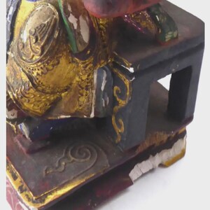Antique Chinese Carved & Gilt Wood Temple Figure — Seated Dignitary / Civil-Official Deity, Inscribed "SW 1912"