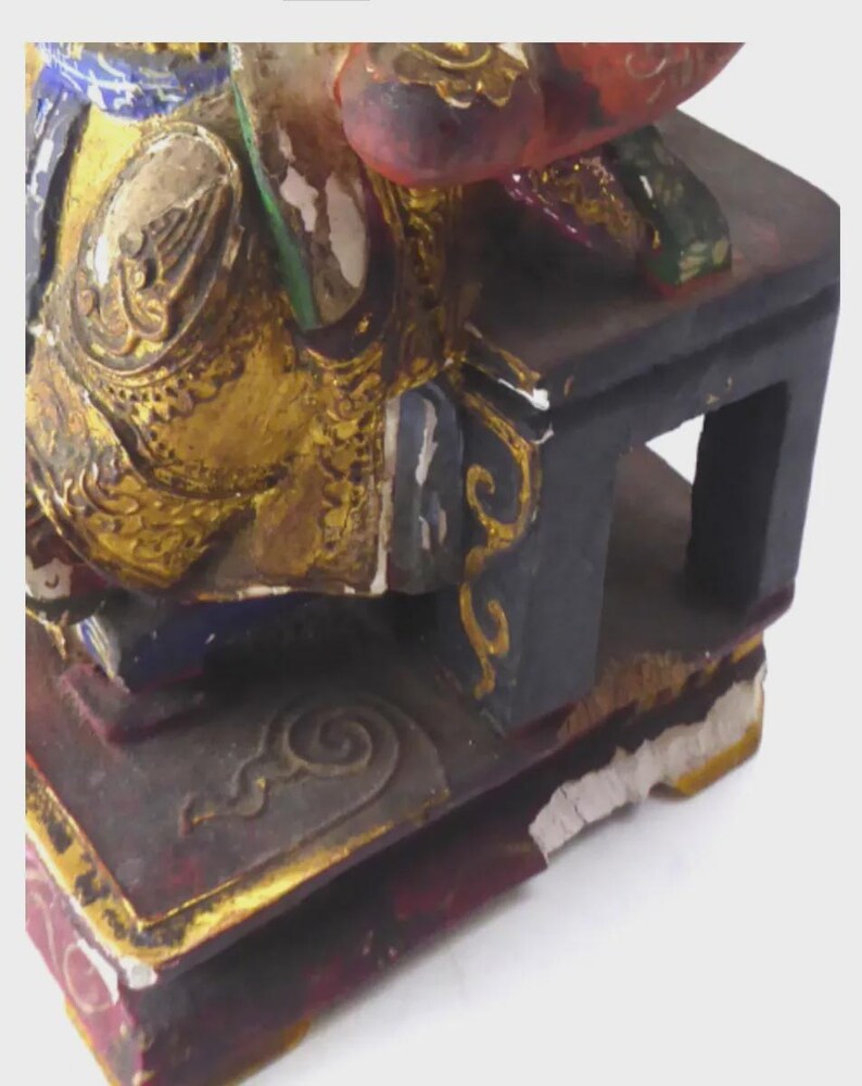 Antique Chinese Carved & Gilt Wood Temple Figure — Seated Dignitary / Civil-Official Deity, Inscribed "SW 1912"