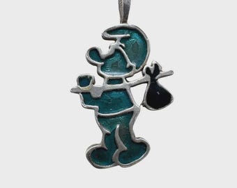 Vintage Smurfs 925 Sterling Silver Enamel Pendant - 1970s European Jewelry
