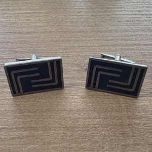 Vintage Mexican Silver Geometric Meander Cufflinks
