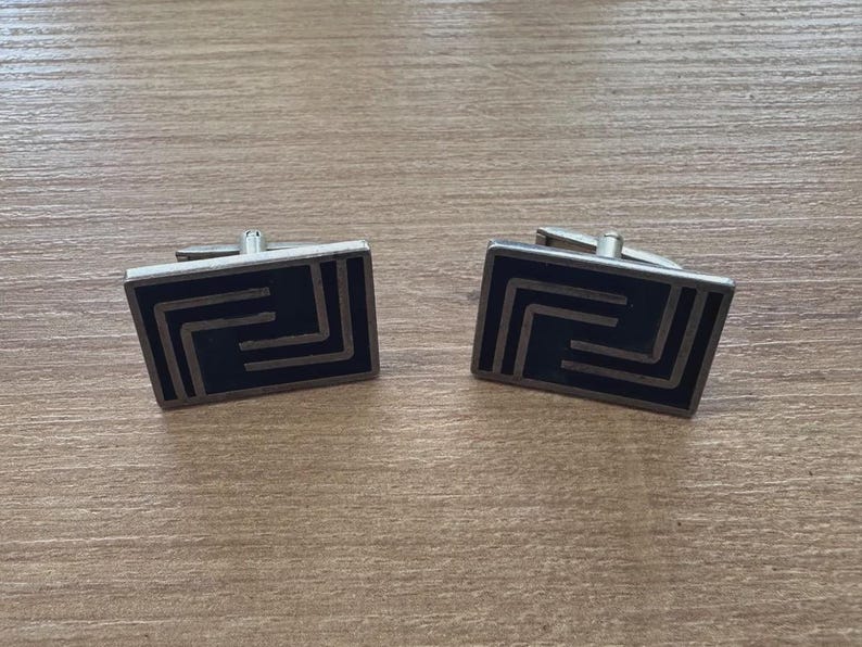 Vintage Mexican Silver Geometric Meander Cufflinks