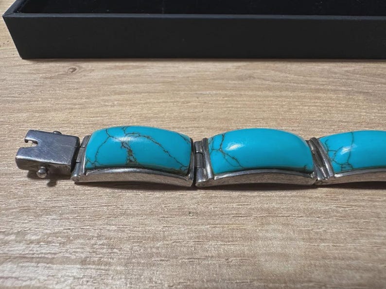 Polish Vintage Sterling Silver 925 & Turquoise Link Bracelet