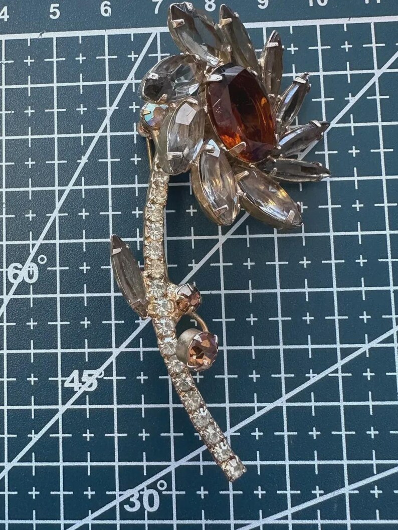 Vintage Czechoslovakian Rhinestone Flower Brooch, c. 1930s–1950s