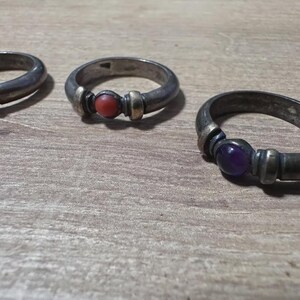 Set of 4 Vintage Silver Rings with Gemstone Cabochons