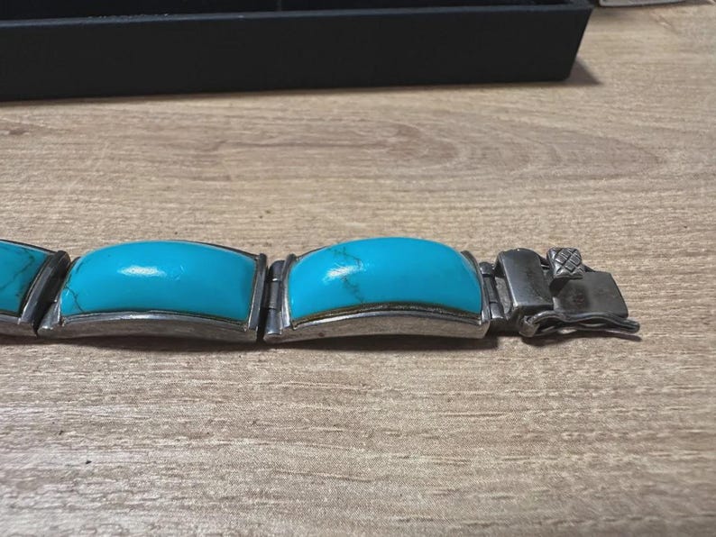 Polish Vintage Sterling Silver 925 & Turquoise Link Bracelet