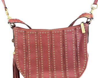 Bolso hobo mediano Michael Kors Brooklyn de piel con ojales - Rojo ladrillo - Auténtico bolso de hombro MK