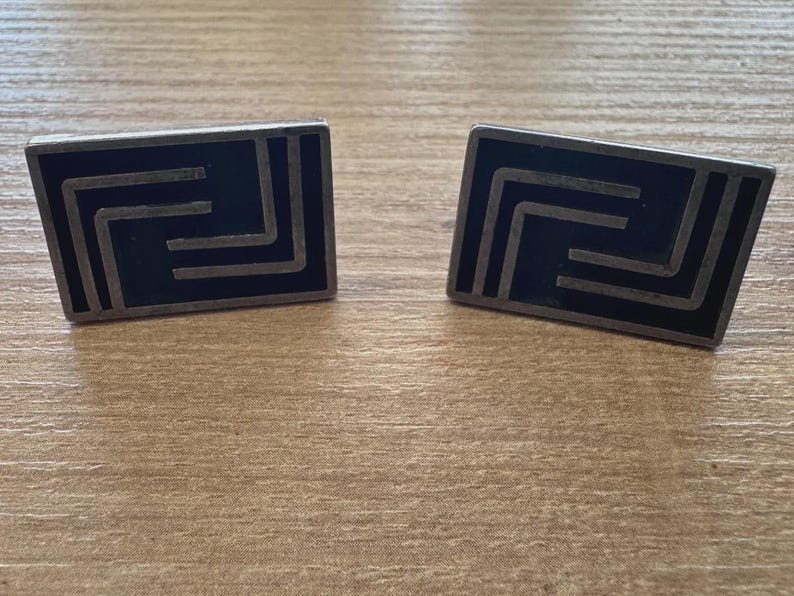 Vintage Mexican Silver Geometric Meander Cufflinks