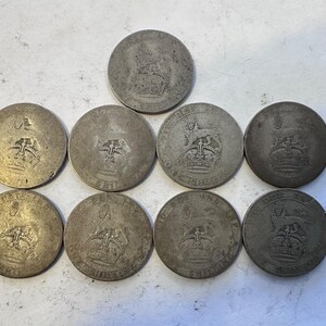 Lot of 9 UK Silver Shillings 1920s King George V 0.500 Silver Coin