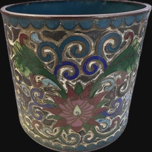 Chinese Cloisonné Enamel Brush Pot, Lotus Scroll Design, Early 20th Century Export Mark