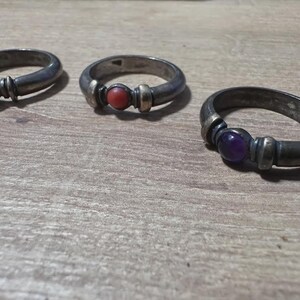 Set of 4 Vintage Silver Rings with Gemstone Cabochons