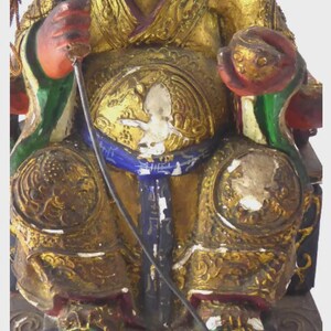 Antique Chinese Carved & Gilt Wood Temple Figure — Seated Dignitary / Civil-Official Deity, Inscribed "SW 1912"