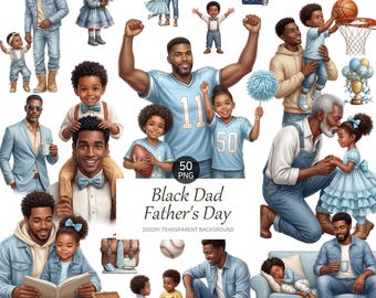 Black Fathers Day Clipart, African American Family Watercolor Graphics (Digital Download)
