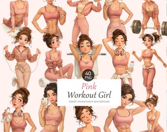 Fitness Girl Clipart, Gym Workout PNG, Scrapbook Graphics (Digital Download)