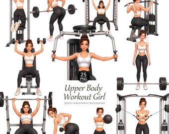 Upper Body Workout Girl Clipart Bundle Gym Girl PNG Fitness Woman Strength Training Exercise
