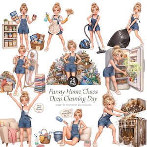 Funny Home Mess Cleaning Clipart, Deep Clean Day, House Chores, Messy Home