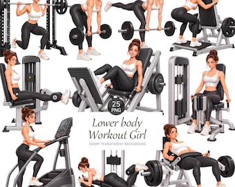 Lower Body Workout Girl Clipart, Women's Leg Day Gym, Fitness Woman Strength Training Exercise