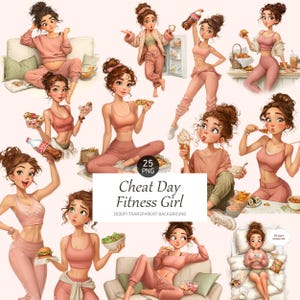 Workout Girl Clipart, Cheat Day PNG Graphics (Digital Download)
