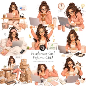 Frilansflicka Clipart Arbeta hemifrån Kvinna Pyjamas VD Distansarbetare Småföretagare