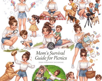 Mom Life PNG, Chaos Picnic with Kids, Funny Motherhood Survival Clipart