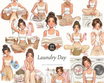 Laundry Day Digital Planner Stickers for GoodNotes House Chores Organization Clipart Daily Routine Tracking