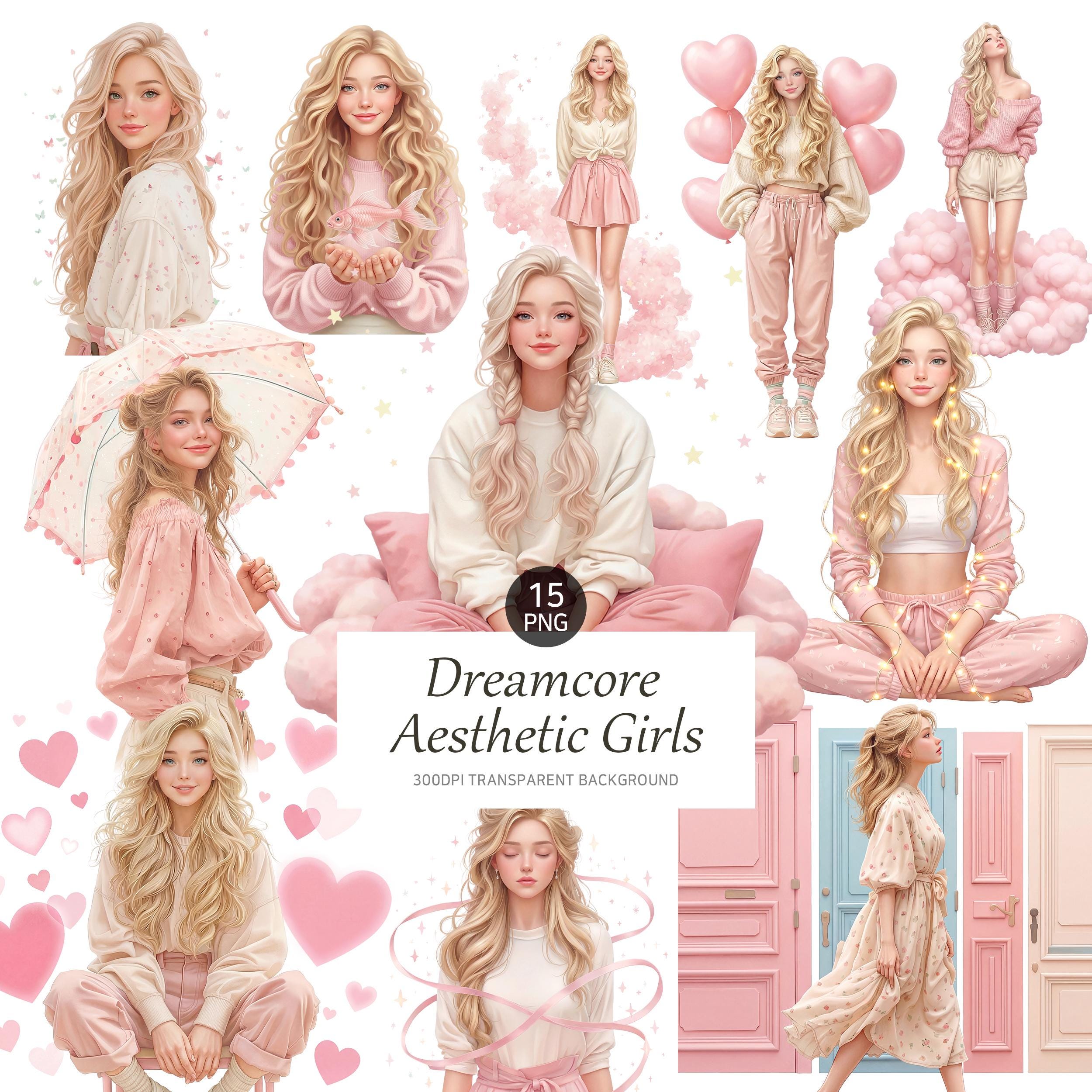 Dreamcore Girls Clipart, Pastel Pink Soft Girl PNG Illustrations ...