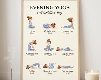 Evening Yoga Poster Printable for Relaxing Night Yoga Routine Before Bed