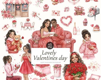 Black Love Clipart Bundle Watercolor Valentine's Day PNG (Digital Download)