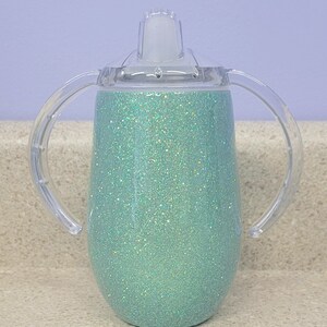 Stainless Steel Sippy Tumbler 12 oz, Minty green Glitter