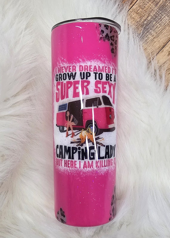 20 Oz Skinny Straight Stainless Steel Tumbler With Lid, Hot Pink, Camping  Lady - Etsy
