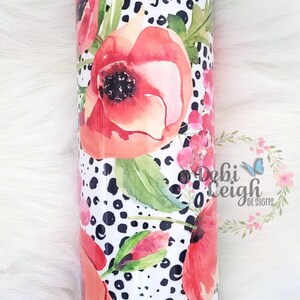 24 oz straight Stainless Steel Tumbler with lid, floral, poppies