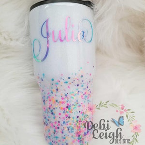 Stainless steel 30 oz insulated tumbler with lid,  white with colorful Confetti dots glitter, please read description