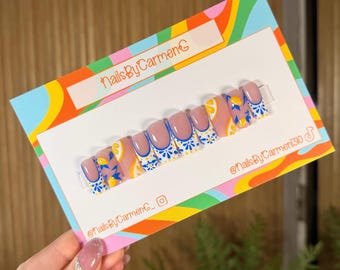 Uñas acrílicas de limones 3D para pegar: Uñas hechas a mano - Cuadradas medianas