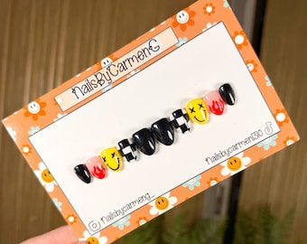 Flame Checkered Press On Nails:  Handmade Quality acrylic nails