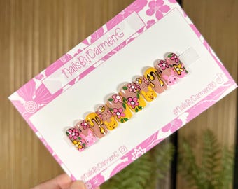 Cartoon characters Acrylic Press On Nails | spring Handmade Nails | Medium Square