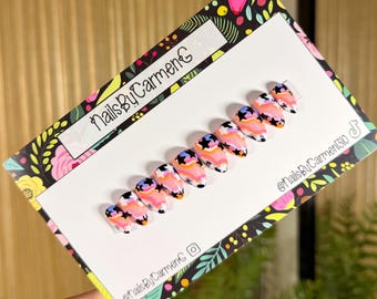 Rainbow Star Press On Nails: Handmade Acrylic, Short Almond