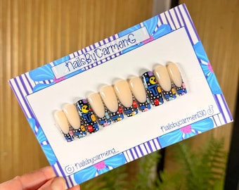 Cartoon nostalgic Press On Nails: Handmade Acrylic False Nails
