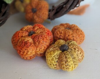 Hand-Crocheted Rustic Trio | Set of 3 Tiny Fall Pumpkins for Cottagecore Vibes