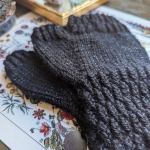 Black Sparkle Hand-Knit Fingerless Gloves