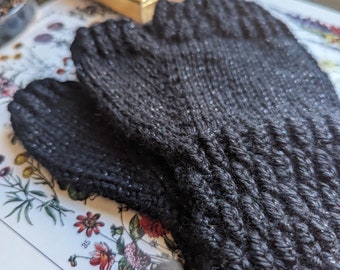 Black Sparkle Hand-Knit Fingerless Gloves