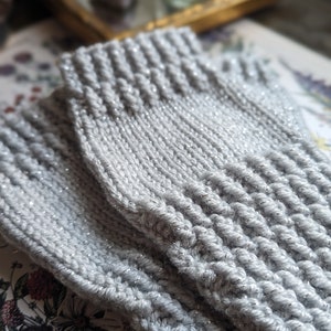 Light Gray Sparkle Hand-Knit Fingerless Gloves