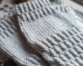 Light Gray Sparkle Hand-Knit Fingerless Gloves