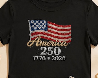 Koszulka z brokatem America 250 Crop, koszulka Coquette z flagą USA, lśniąca bluzka z okazji 4 lipca, koszulka dla niemowląt w stylu retro Americana, odzież z grafiką w stylu western