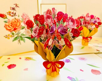 Luxury Gold Embossing Sweetheart Flower Bouquet Happy Birthday 3D Pop Up Greeting Card - Origami Pop Cards Happy Mother's Day Thank You Gift